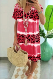 Street Leopard Tie Dye Split Joint V Neck Dresses