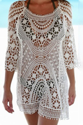 Fashion Vacation Solid Hollowed Out Swimwears Cover Up