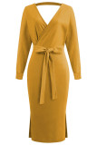 Fashion Street Solid Split Joint V Neck Irregular Dresses