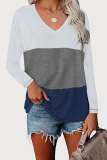 Casual Color Lump Split Joint V Neck Tops
