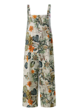 Casual Print Pocket Buttons Capris Square Collar Loose Jumpsuits
