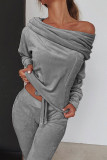 Fashion Casual Solid Split Joint Bateau Neck Long Sleeve Two Pieces