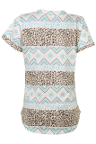 Casual Street Print Leopard Pocket V Neck T-Shirts
