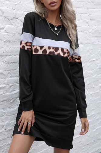 Fashion Street Leopard Split Joint O Neck A Line Dresses