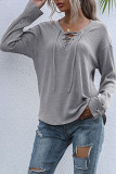 Fashion Street Solid Split Joint V Neck Tops