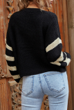 Street Striped Contrast V Neck Tops Sweater