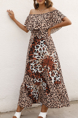 Fashion Street Print Split Joint Off the Shoulder A Line Dresses