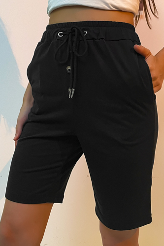 Casual Solid Draw String Pocket Capris Straight Solid Color Bottoms