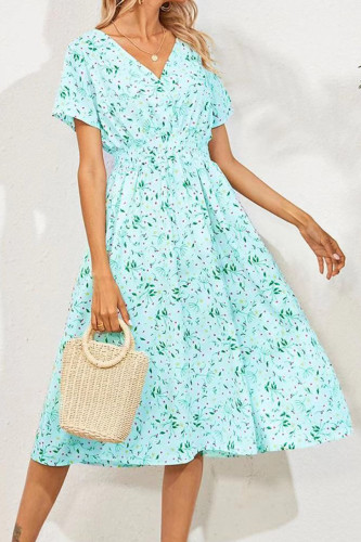 Fashion Simplicity Print Split Joint V Neck A Line Dresses