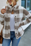 Fashion Street Adult Polyester Plaid Split Joint Buttons Mandarin Collar Outerwear