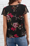 Casual Elegant Floral Lace Split Joint O Neck Tops