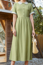 Elegant Patchwork Buckle Peter Pan Collar Waist Skirt Dresses