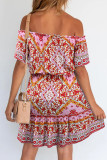 Fashion Elegant Print Split Joint Off the Shoulder A Line Dresses