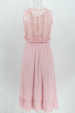 Fashion Casual Solid Split Joint O Neck A Line Dresses