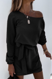 Casual Solid Split Joint Strap Design Oblique Collar Pencil Skirt Dresses