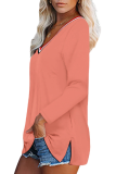 Casual Patchwork Slit Basic V Neck Tops