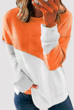 Casual Patchwork Contrast O Neck Tops