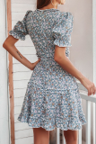 Casual Elegant Print Split Joint Stringy Selvedge V Neck A Line Dresses