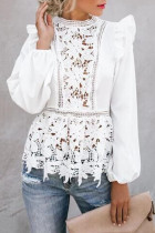 Fashion Sexy Solid Hollowed Out Split Joint O Neck Tops