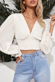 Elegant Solid Split Joint Fold V Neck Tops