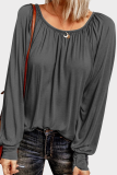 Casual Solid Split Joint Fold O Neck Tops