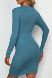 Elegant Solid Hollowed Out Fold O Neck Pencil Skirt Dresses