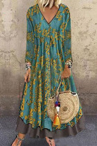Fashion Street Print Split Joint V Neck A Line Dresses
