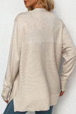 Casual Solid Split Joint Pocket V Neck Tops Sweater