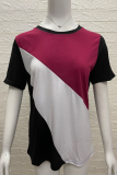 Casual Patchwork Leopard Contrast O Neck T-Shirts