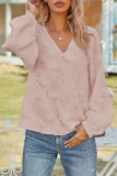 Elegant Solid Split Joint V Neck Tops