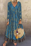 Fashion Street Print Split Joint V Neck A Line Dresses