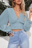 Elegant Solid Split Joint Fold V Neck Tops