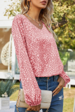 Elegant Print Basic V Neck Tops