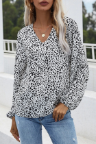 Elegant Print Basic V Neck Tops