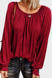 Casual Solid Split Joint Fold O Neck Tops