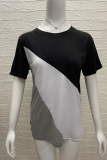 Casual Patchwork Leopard Contrast O Neck T-Shirts