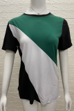 Casual Patchwork Leopard Contrast O Neck T-Shirts