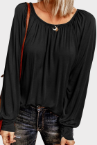 Casual Solid Split Joint Fold O Neck Tops