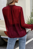 Elegant Dot Lace Split Joint V Neck Tops