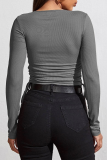Casual Solid Draw String O Neck Tops
