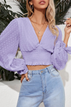 Elegant Solid Split Joint Fold V Neck Tops