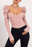 Elegant Solid Split Joint Backless V Neck Tops