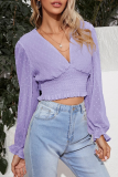 Elegant Solid Split Joint Fold V Neck Tops
