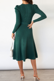 Elegant Solid With Belt O Neck Dresses Sweater