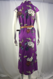 Casual Elegant Floral Buckle With Belt Turndown Collar Dresses