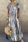 Casual Print Tie Dye Split Joint O Neck Dresses