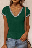 Fashion Street Solid Split Joint V Neck T-Shirts