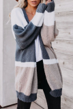 Casual Color Lump Split Joint V Neck Tops