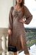 Elegant Print Frenulum Slit V Neck A Line Dresses