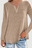 Casual Solid Pocket Buckle V Neck Tops